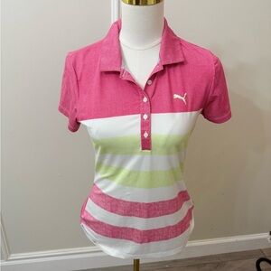 Puma Women's Pink, White, and Green Button Down Shirt